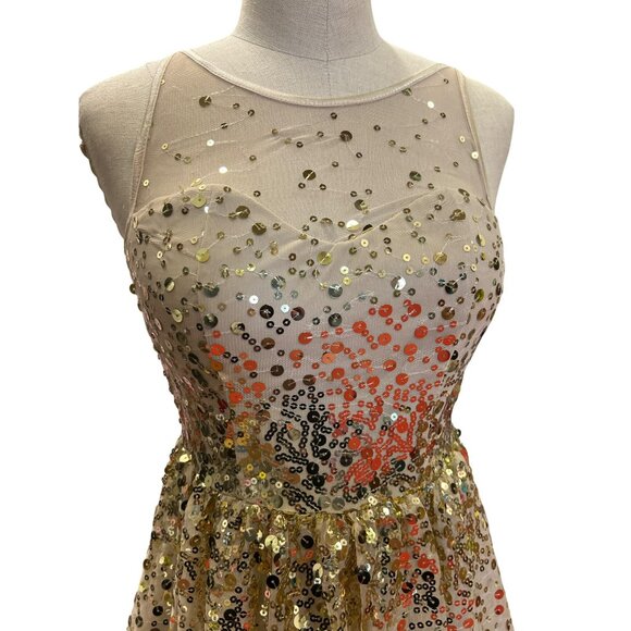 Sparkling Delias Gold Sequin Fit Flare Golden Sequined Dress Short Formal Cockta - Picture 2 of 7